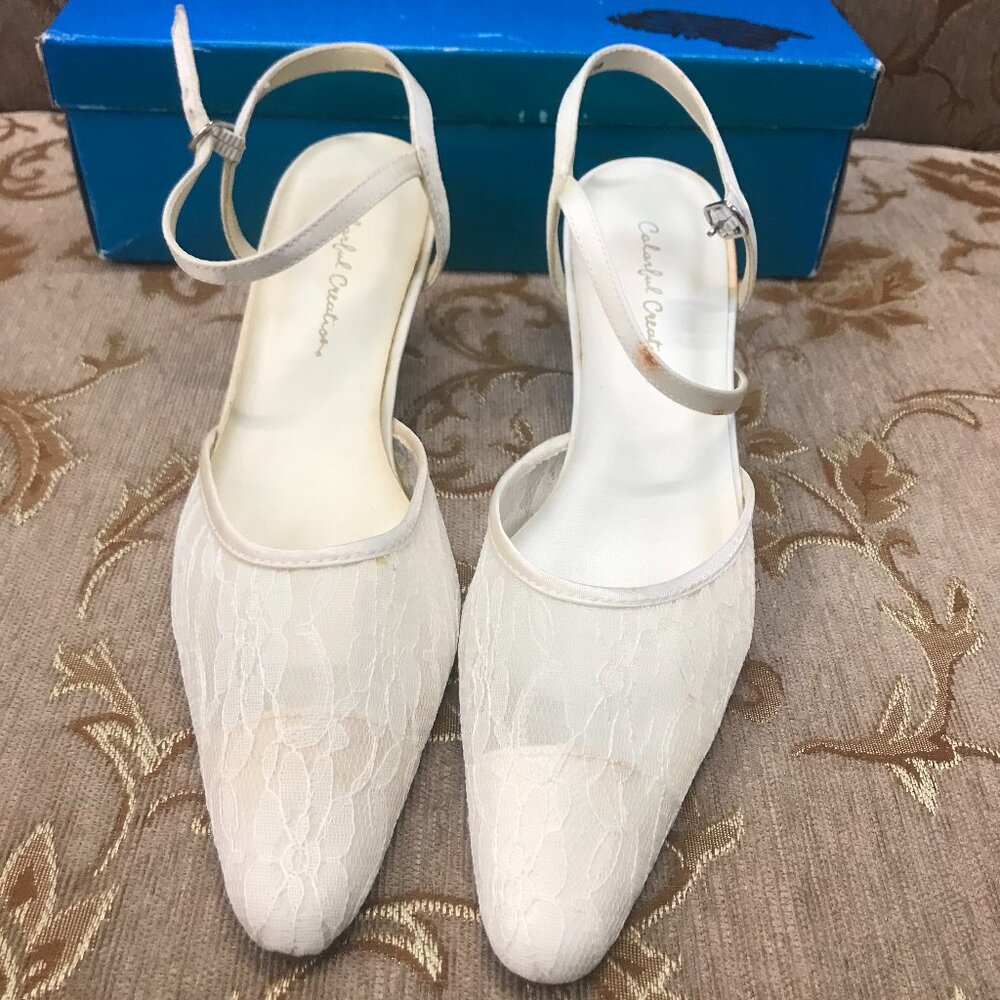 Dye-Able Ivory Lace Satin Ankle-Strap, Formal Pump Formal Dress Shoe Wedding